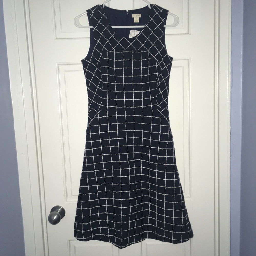 J. Crew Factory navy blue/white checkered dress